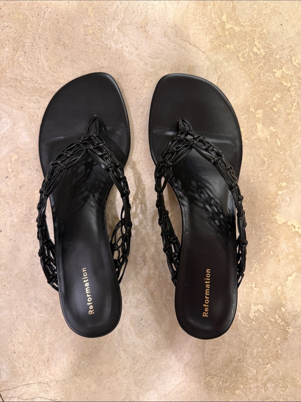 Reformation Black Braided Strap Square-Toe Sandals